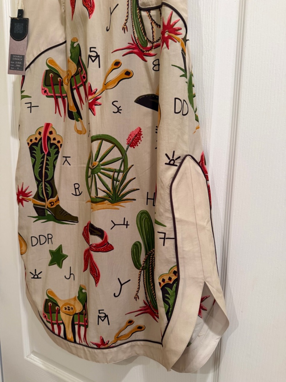 Double Beige Western Print Button-Front Skirt - Picture 5 of 5